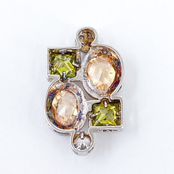 Peridot Pendant, 925 Solid Sterling Silver Pendant  Vintage Sterling Silver 925 Geometric Apricot Green Crystal Pendant